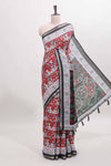 Red kalamkari style chanderi cotton saree with contrast border and blouse