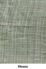 Green checked birds & floral design chanderi cotton saree with contrast border and blouse