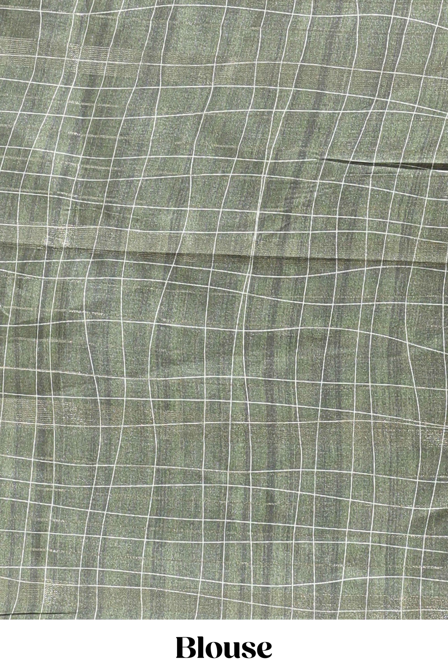 Green checked birds & floral design chanderi cotton saree with contrast border and blouse