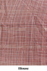 Brown checked birds & floral design chanderi cotton saree with contrast border and blouse