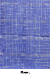 Lavender checked birds & floral design chanderi cotton saree with contrast border and blouse