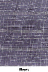 Grey checked birds & floral design chanderi cotton saree with contrast border and blouse
