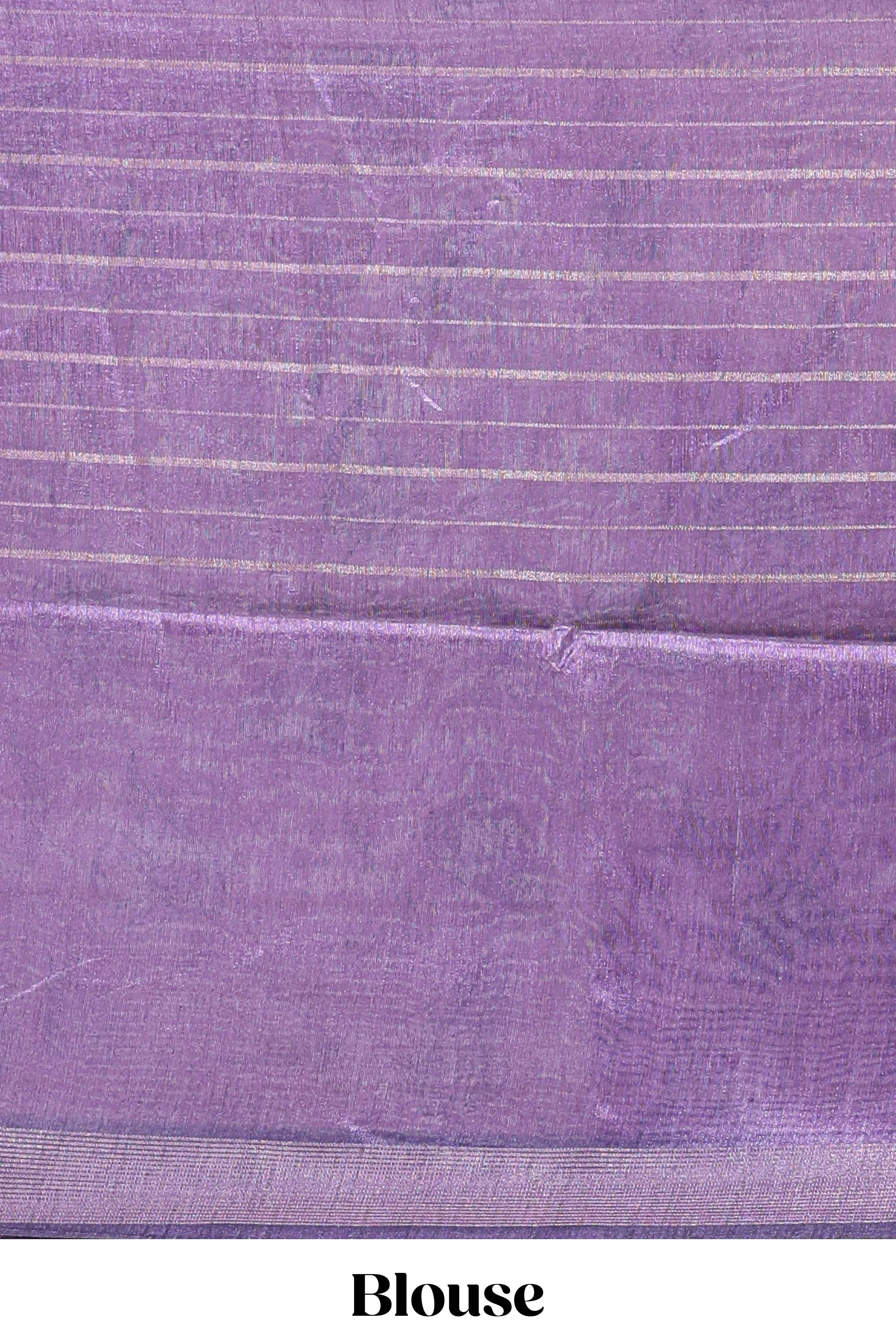 Violet striped leaf design chanderi cotton saree with contrast floral & crane design border and blouse