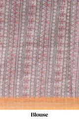 Mustard bhandhini style floral design chanderi cotton saree with self zari border and contrast printed blouse