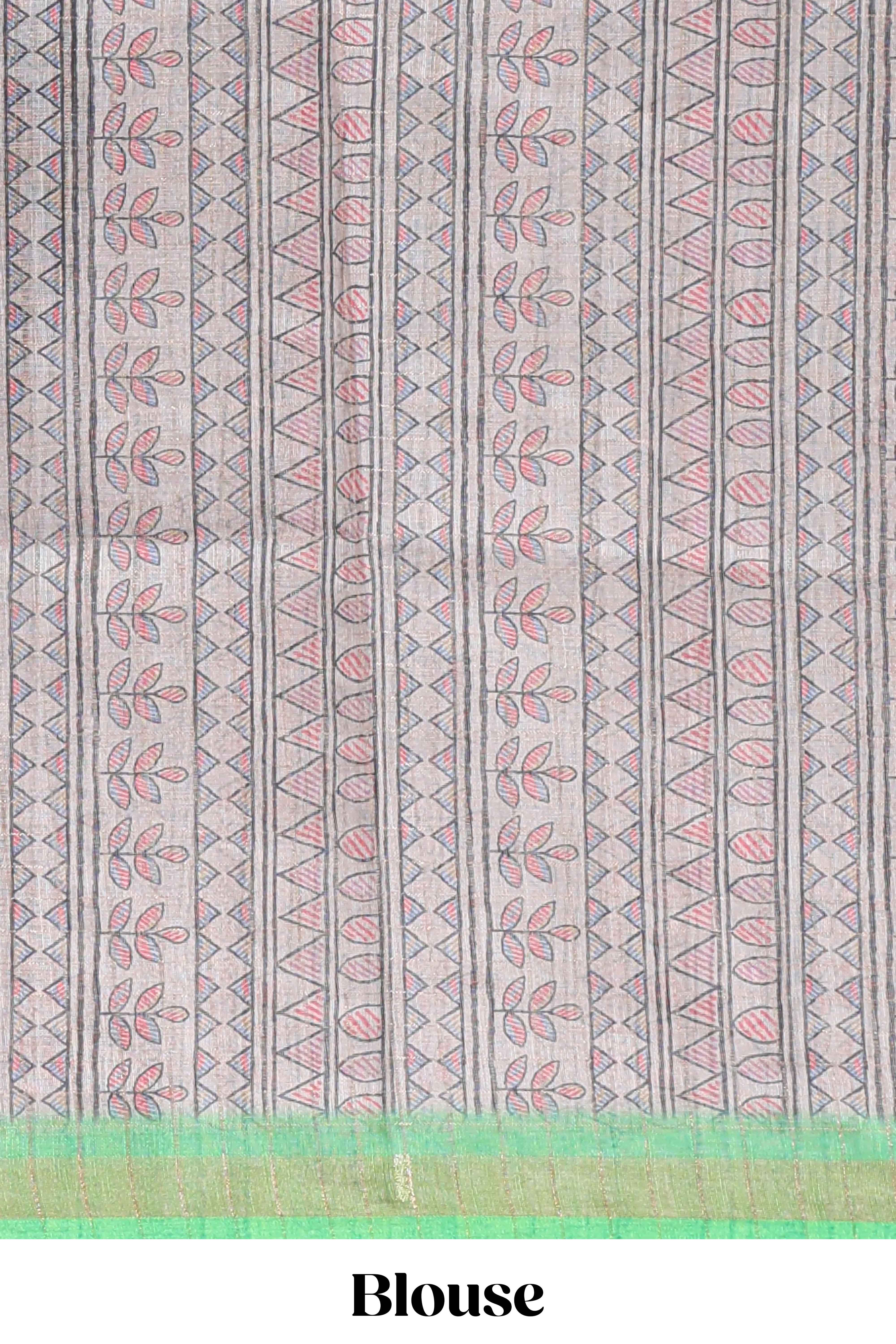 Green bhandhini style floral design chanderi cotton saree with self zari border and contrast printed blouse