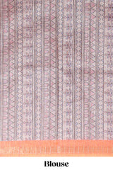 Orange bhandhini style floral design chanderi cotton saree with self zari border and contrast printed blouse