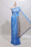 Blue bhandhini style floral design chanderi cotton saree with self zari border and contrast printed blouse