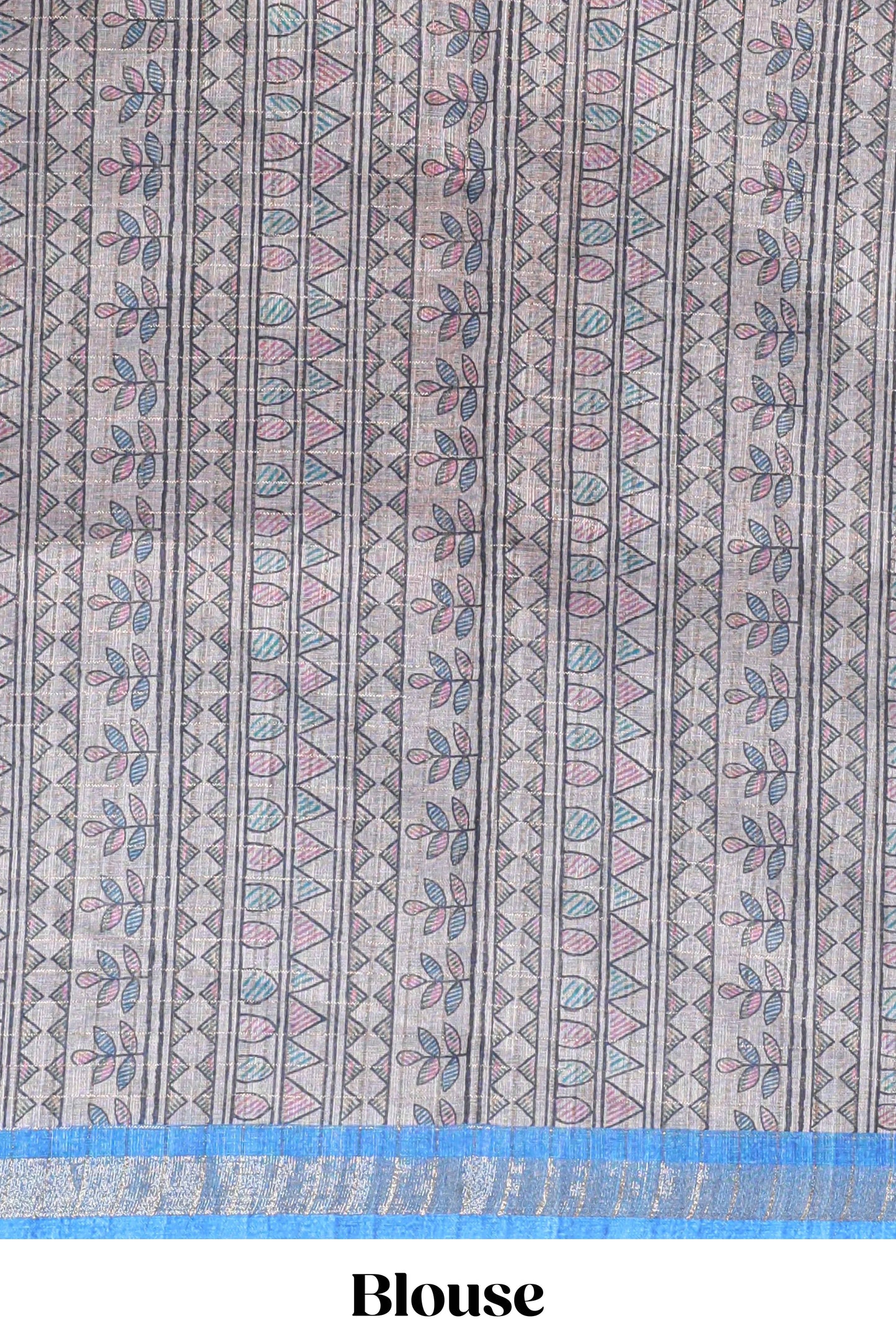 Blue bhandhini style floral design chanderi cotton saree with self zari border and contrast printed blouse