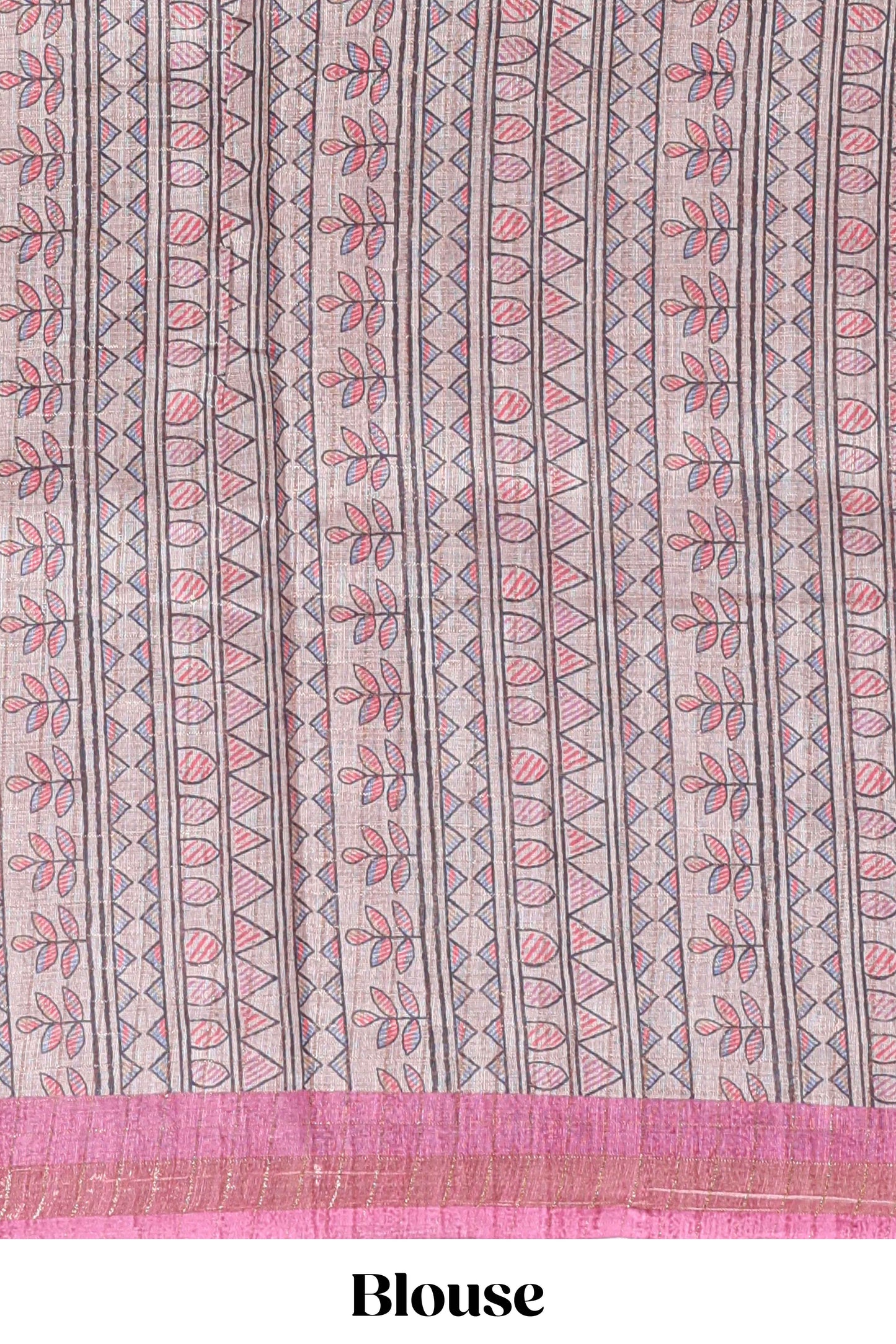 Pink bhandhini style floral design chanderi cotton saree with self zari border and contrast printed blouse