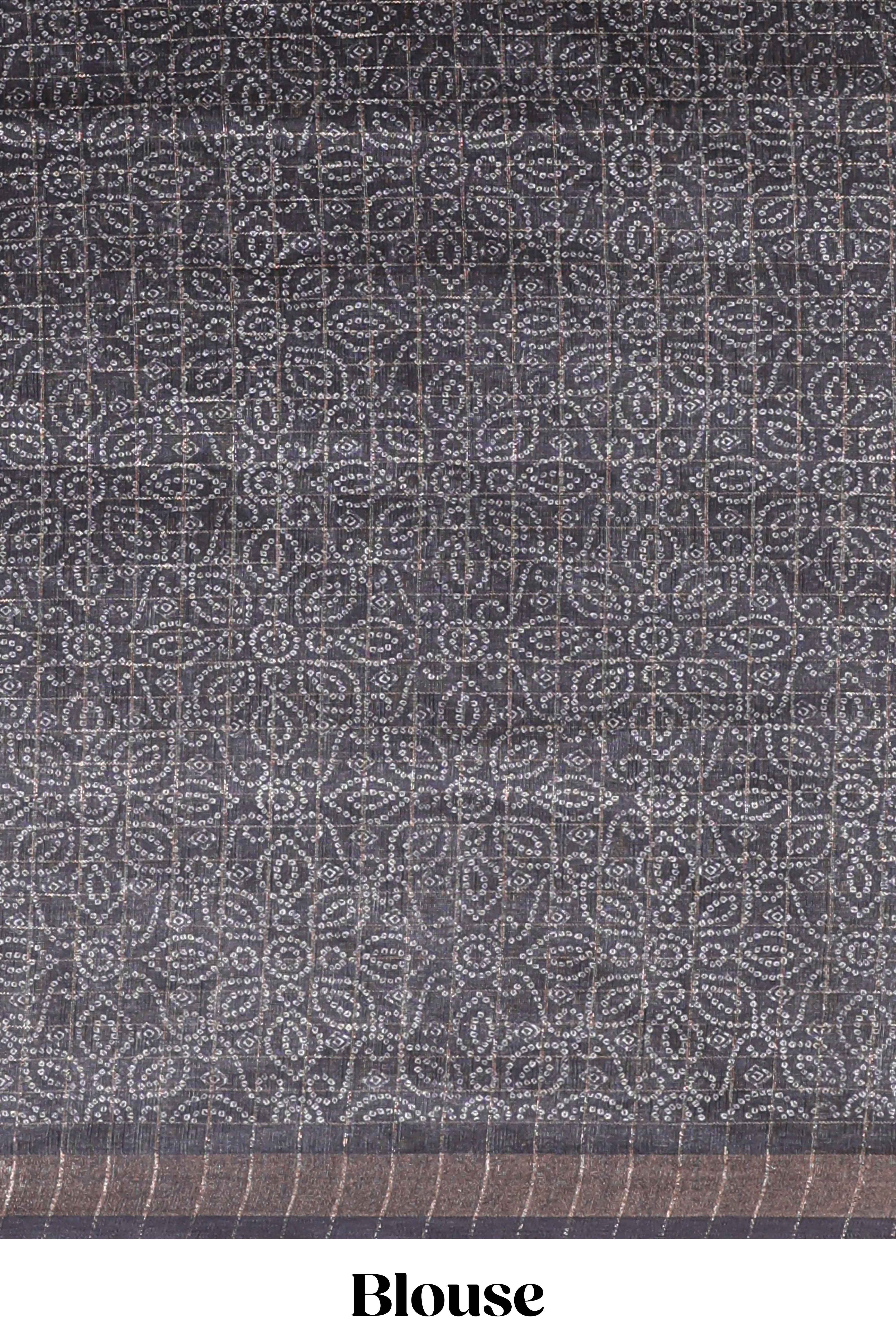 Cream & black dual shade checked floral design chanderi cotton saree with self zari border and matching blouse
