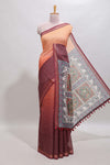 Orange & maroon dual shade checked floral design chanderi cotton saree with self zari border and matching blouse