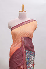 Orange & maroon dual shade checked floral design chanderi cotton saree with self zari border and matching blouse