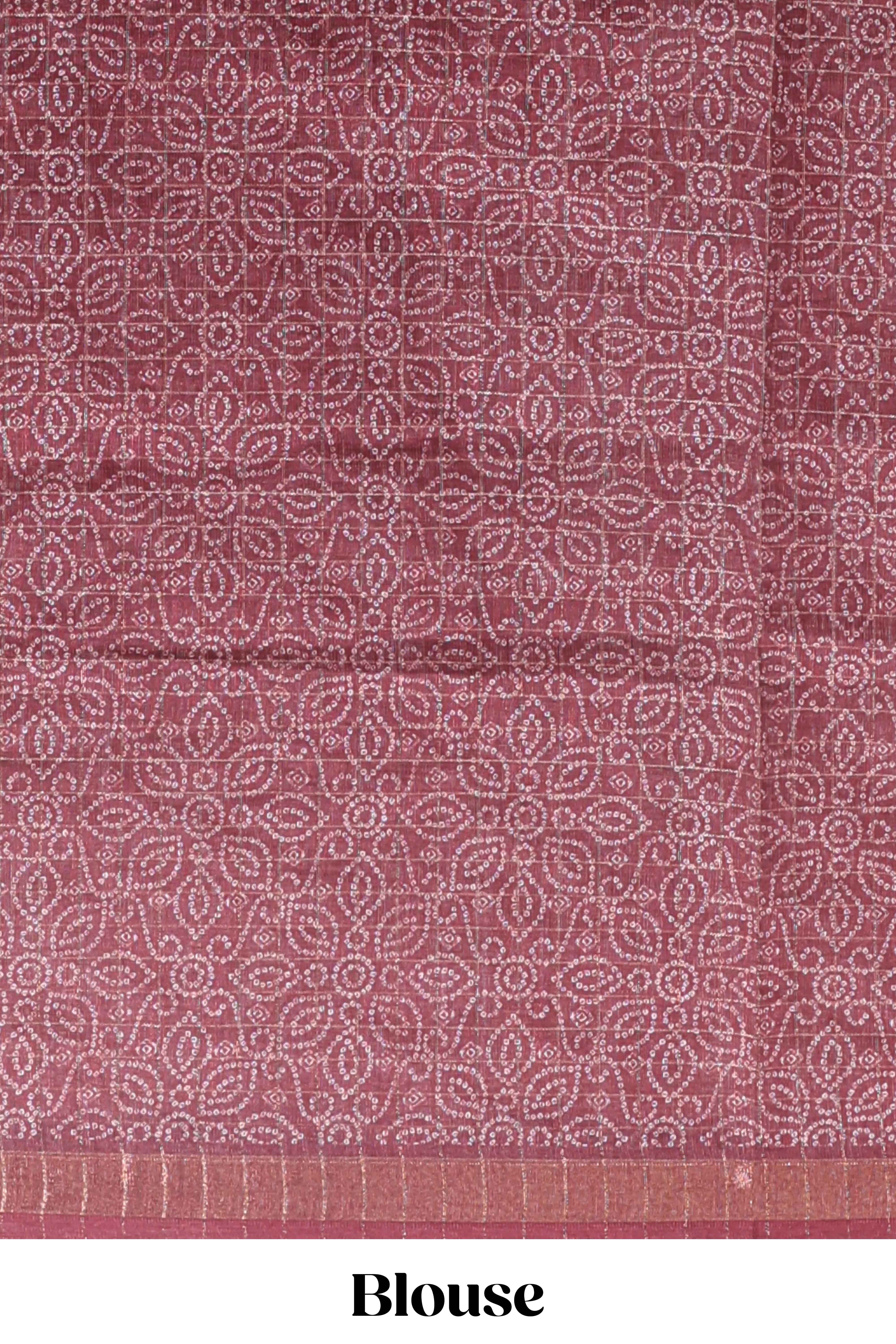 Orange & maroon dual shade checked floral design chanderi cotton saree with self zari border and matching blouse