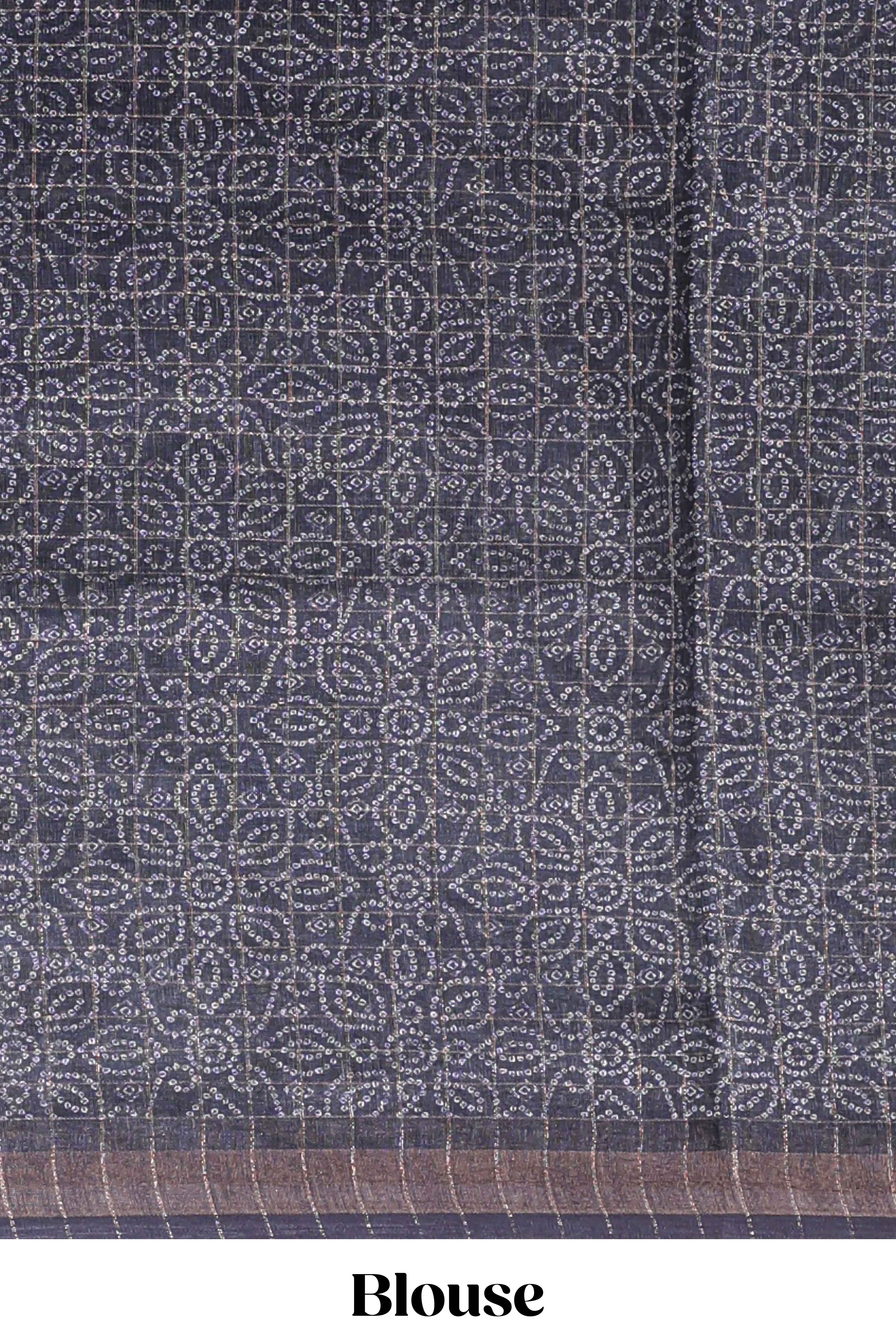 Blue & dark blue dual shade checked floral design chanderi cotton saree with self zari border and matching blouse