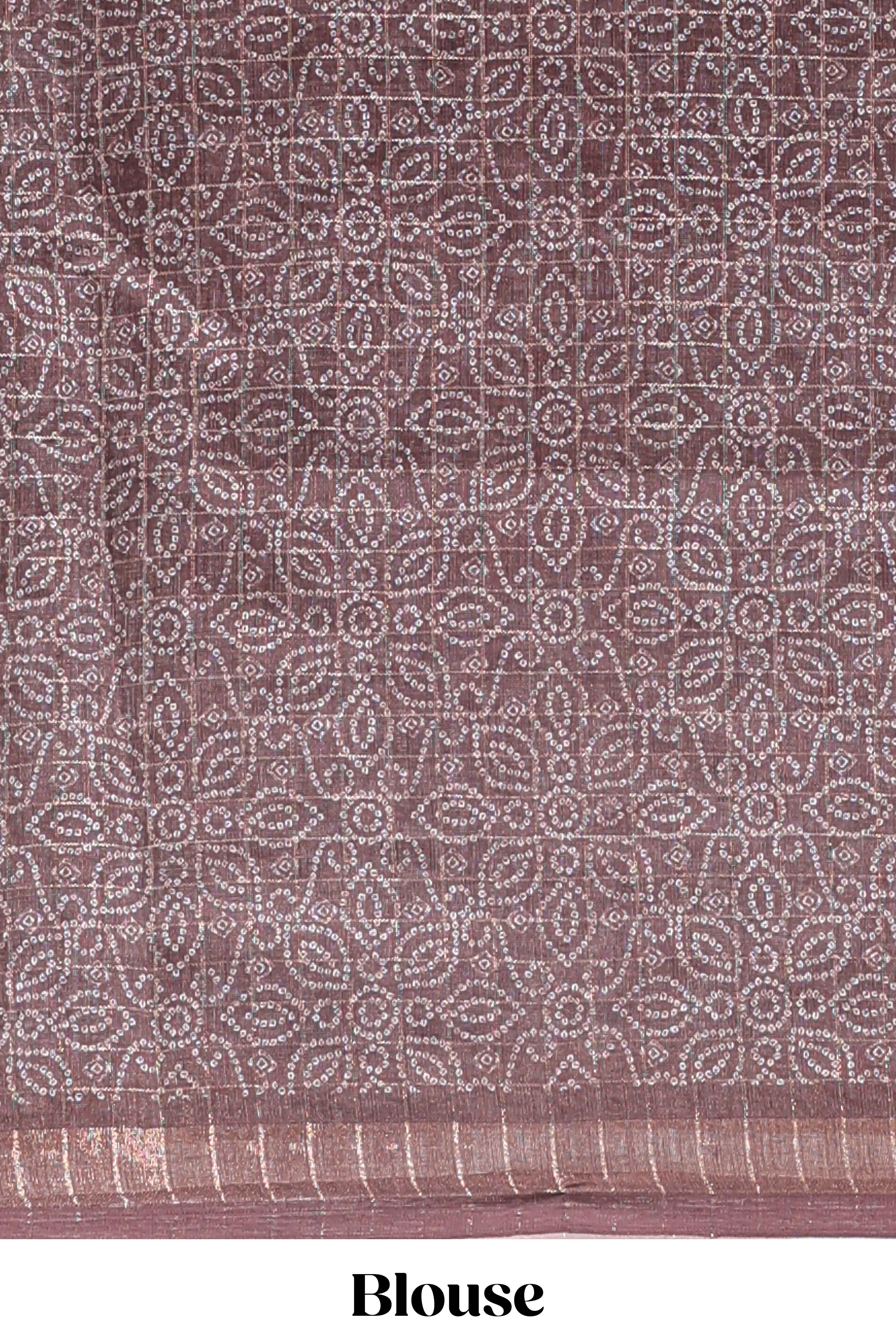 Lime yellow & brown dual shade checked floral design chanderi cotton saree with self zari border and matching blouse