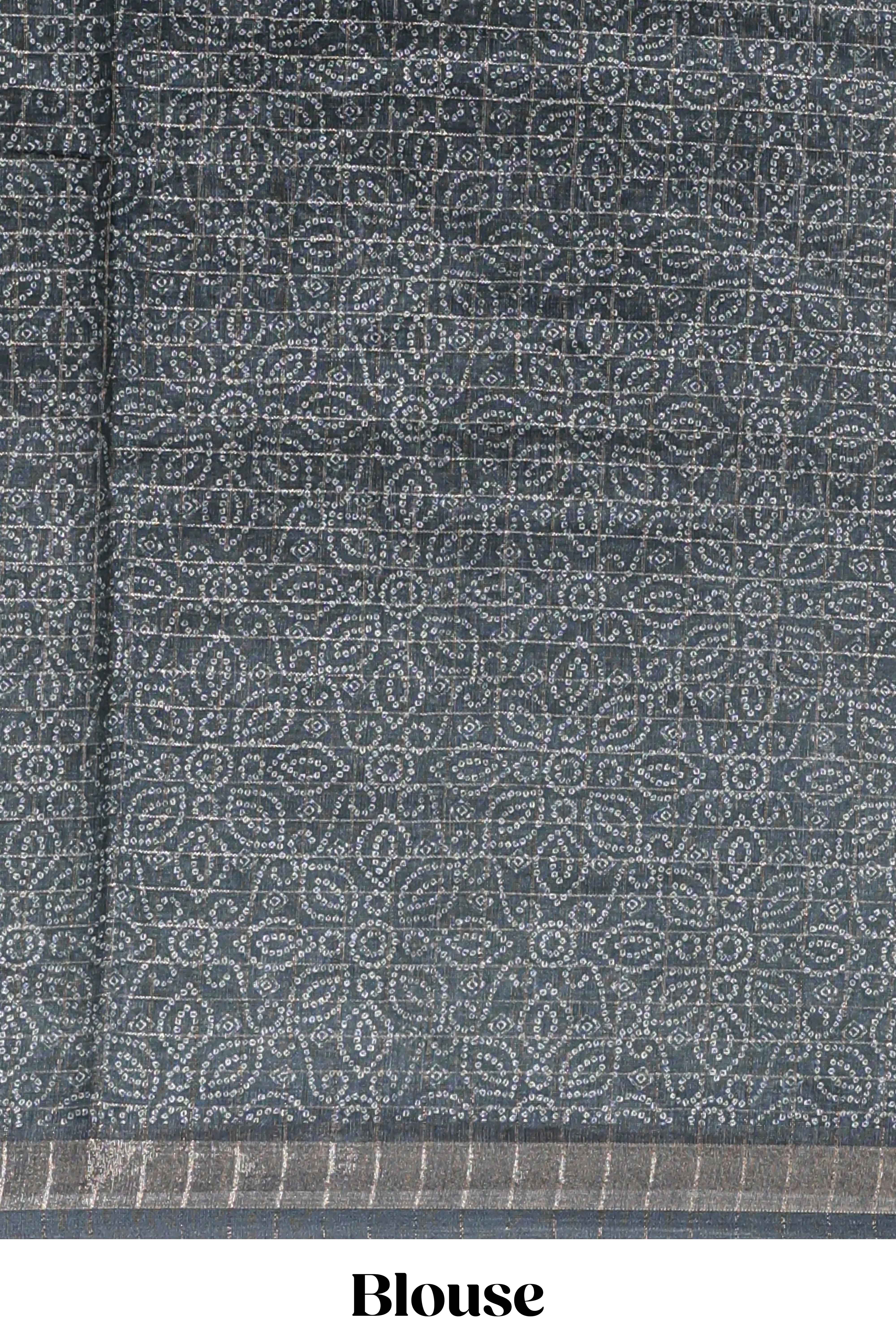 Green & dark green dual shade checked floral design chanderi cotton saree with self zari border and matching blouse
