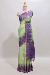Green checked chanderi cotton saree with contrast zari border and blouse