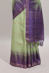 Green checked chanderi cotton saree with contrast zari border and blouse