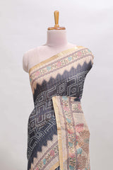 Grey bhandhini style geometric design chanderi cotton saree with contrast border and blouse
