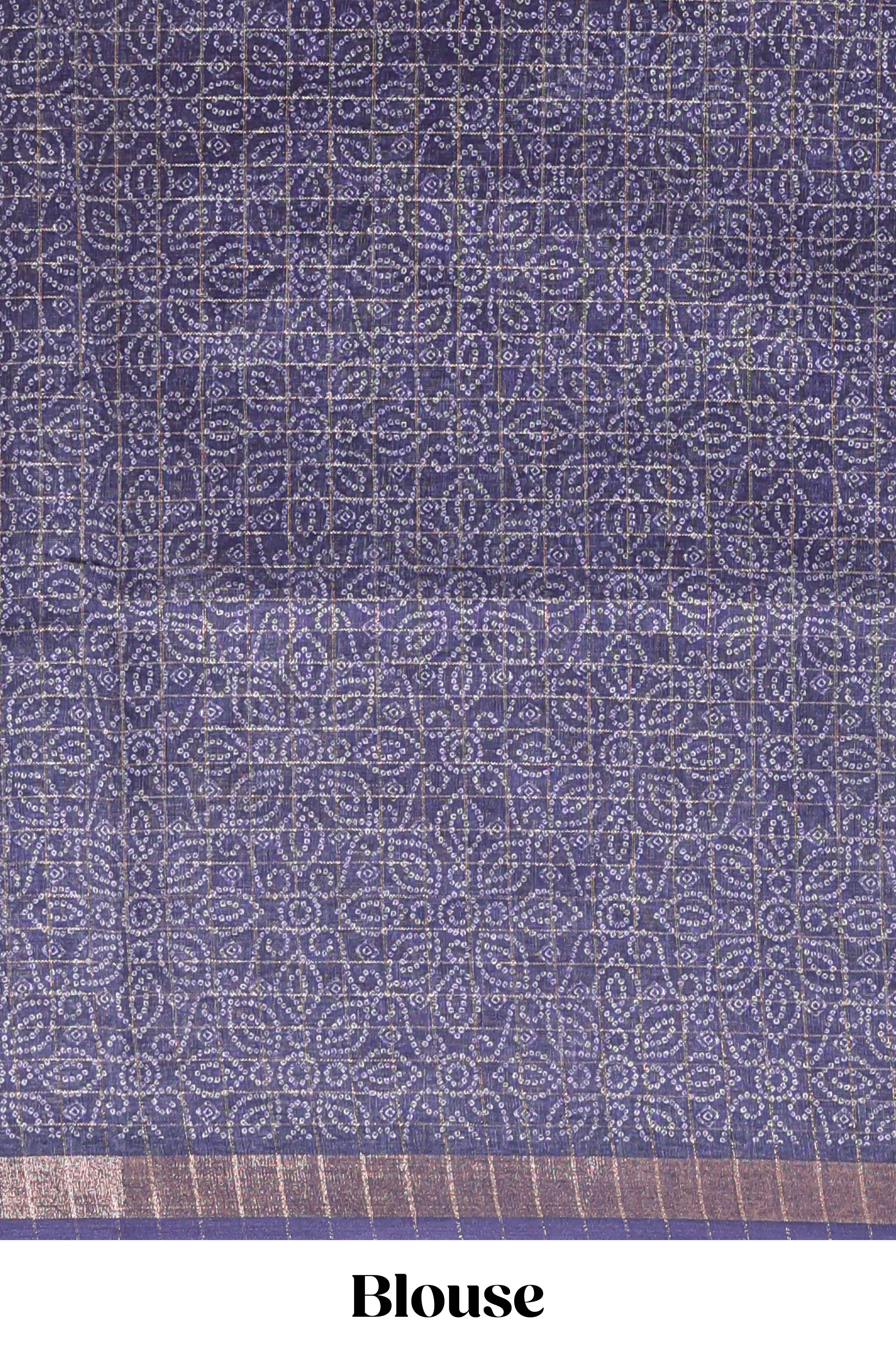 Pink & dark blue dual shade checked chanderi cotton saree with self zari border and printed pallu