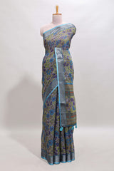 Cameo pink floral design chanderi cotton saree with contrast zari border and matching blouse