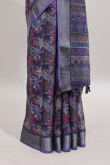 Lavender floral design chanderi cotton saree with contrast zari border and matching blouse