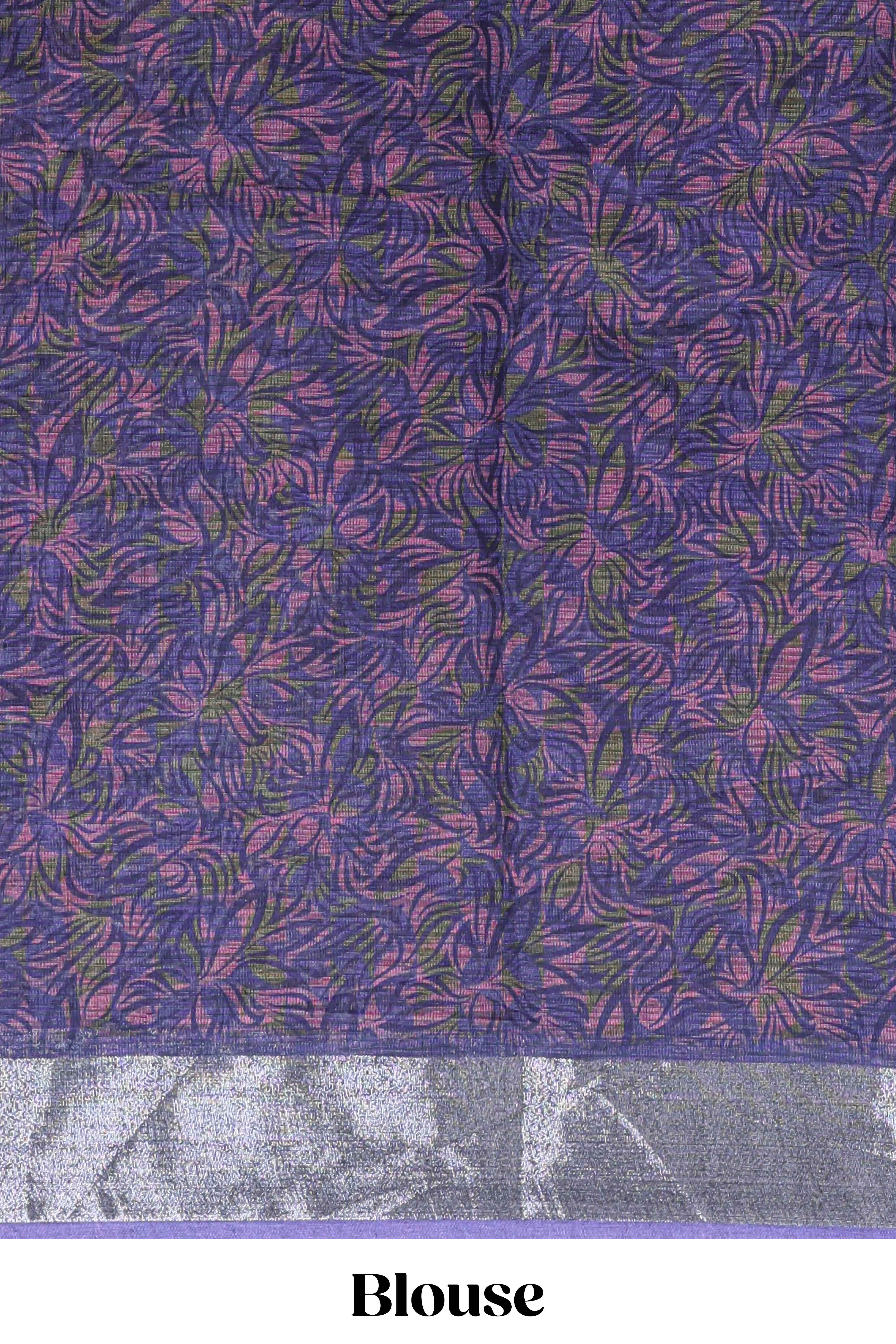 Lavender floral design chanderi cotton saree with contrast zari border and matching blouse