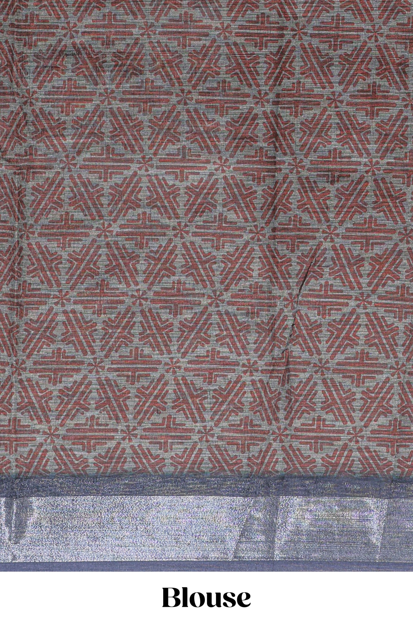 Dark sea green geometric design chanderi cotton saree with contrast zari border and printed blouse