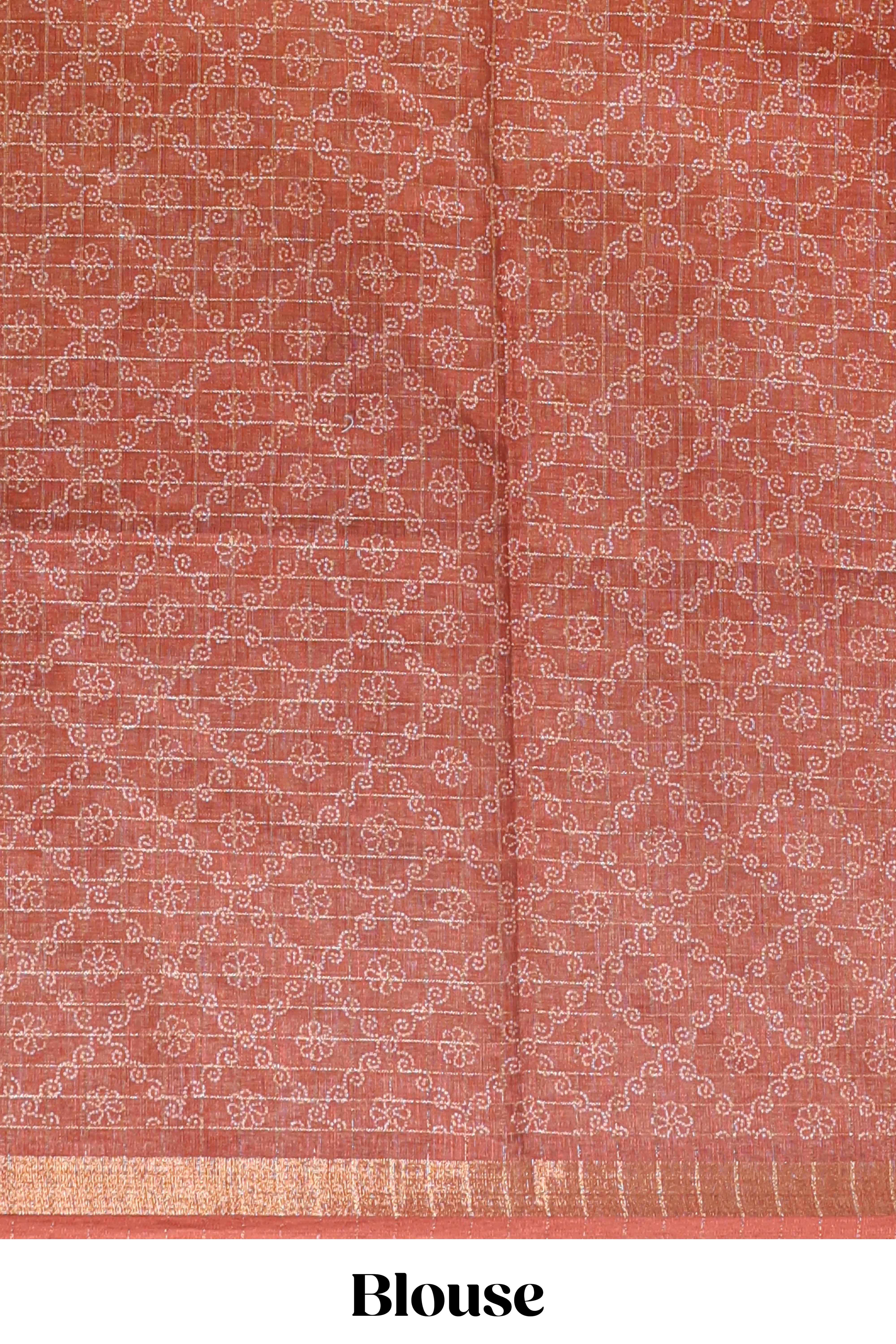 Yellow & brown dual shade checked chanderi cotton saree with self zari border and blouse