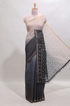 Cream & black dual shade checked chanderi cotton saree with self zari border and blouse