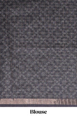 Cream & black dual shade checked chanderi cotton saree with self zari border and blouse