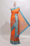Orange striped kalamkari design chanderi cotton with contrast zai border and self pallu