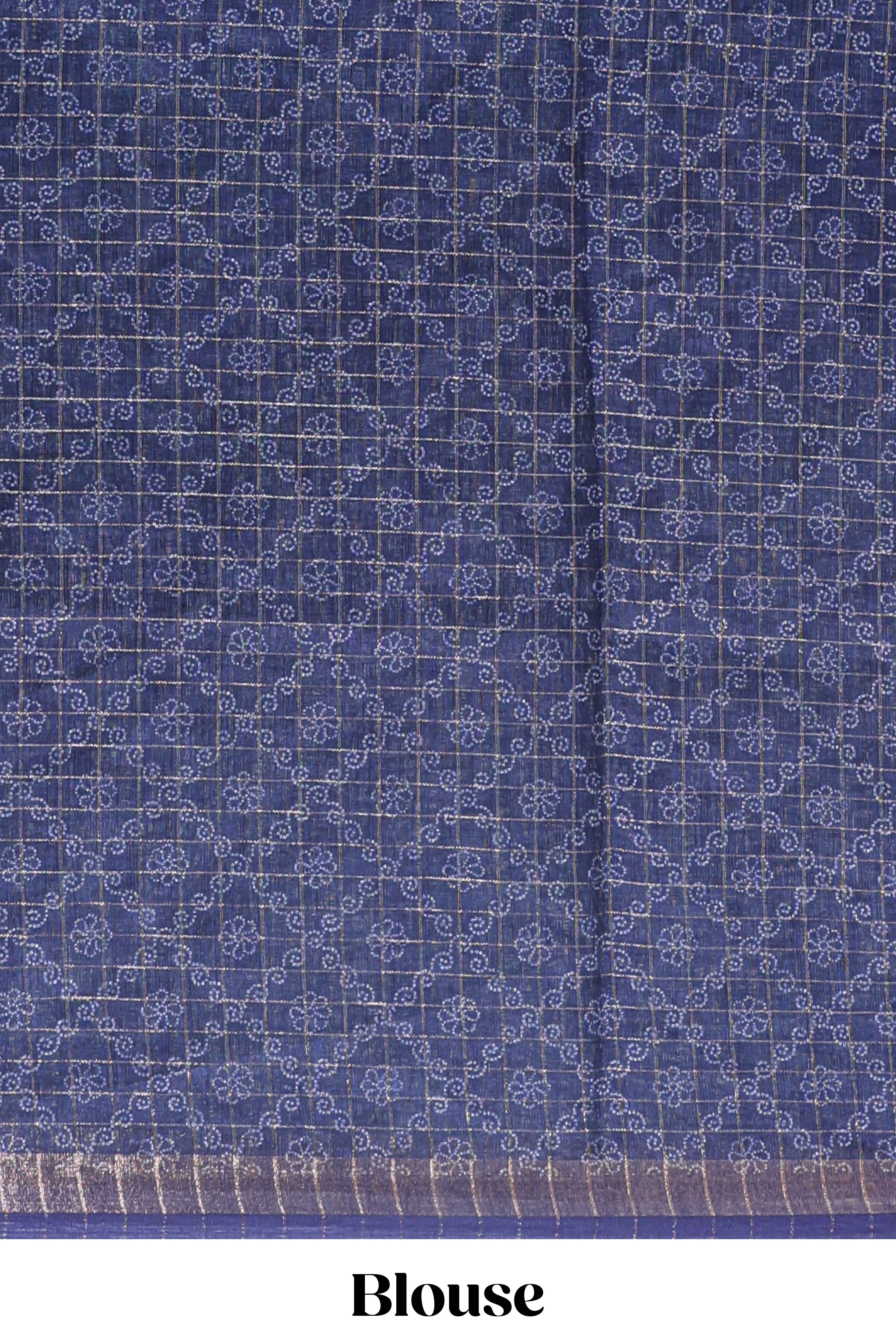 Turquoise green & blue dual shade checked chanderi cotton saree with self zari border and blouse