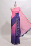 Pink & violet dual shade checked chanderi cotton saree with self zari border and blouse