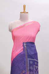 Pink & violet dual shade checked chanderi cotton saree with self zari border and blouse