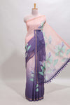 Pink & lavender dual shade checked floral design chanderi cotton saree with self zari border and matching blouse
