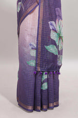 Pink & lavender dual shade checked floral design chanderi cotton saree with self zari border and matching blouse
