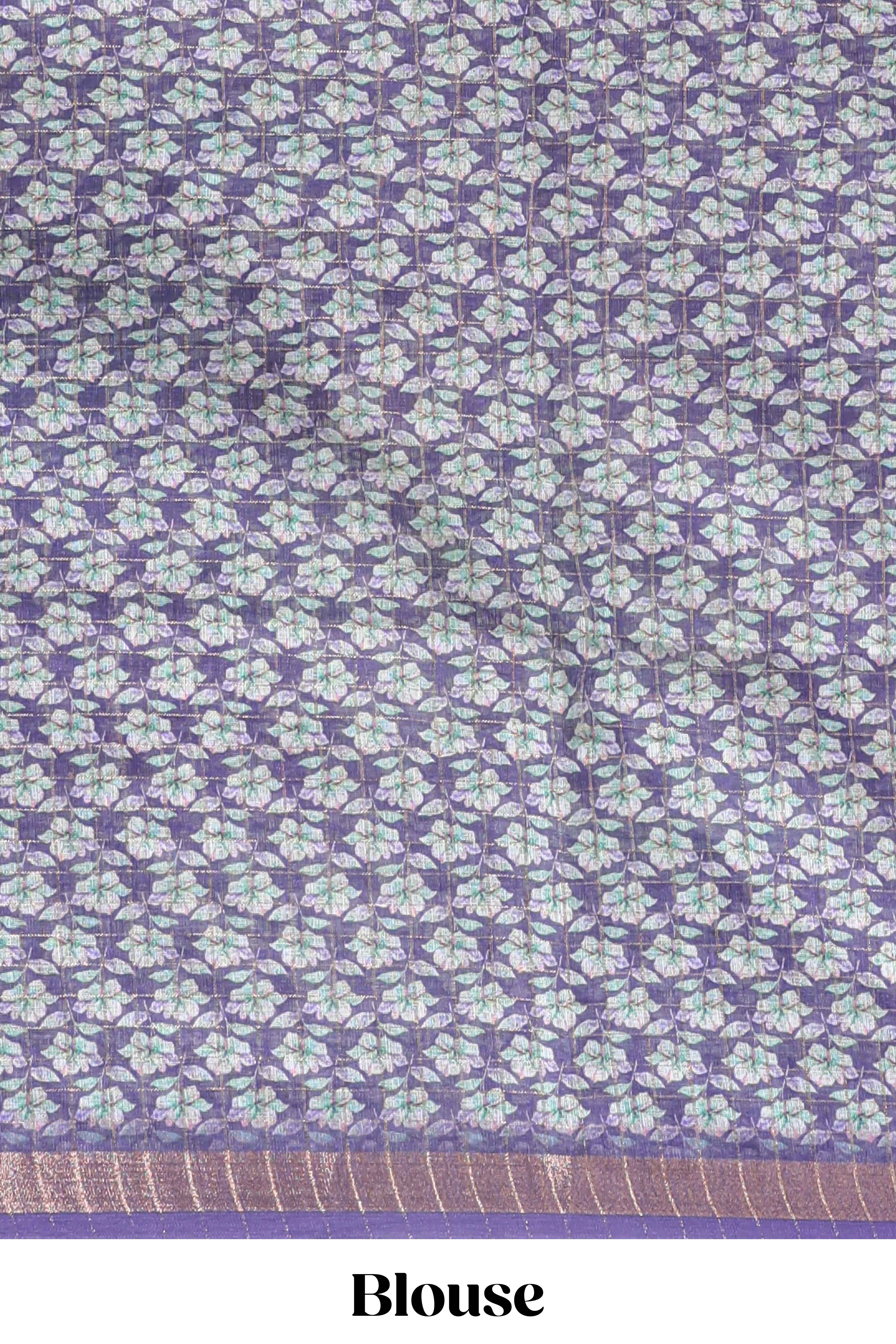 Pink & lavender dual shade checked floral design chanderi cotton saree with self zari border and matching blouse