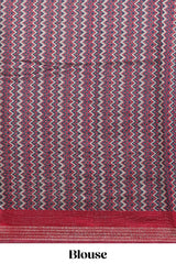 Blue geometric & elephant motif chanderi cotton saree with contrast border and chevron blouse