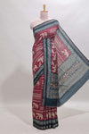 Maroon geometric & elephant motif chanderi cotton saree with contrast border and chevron blouse
