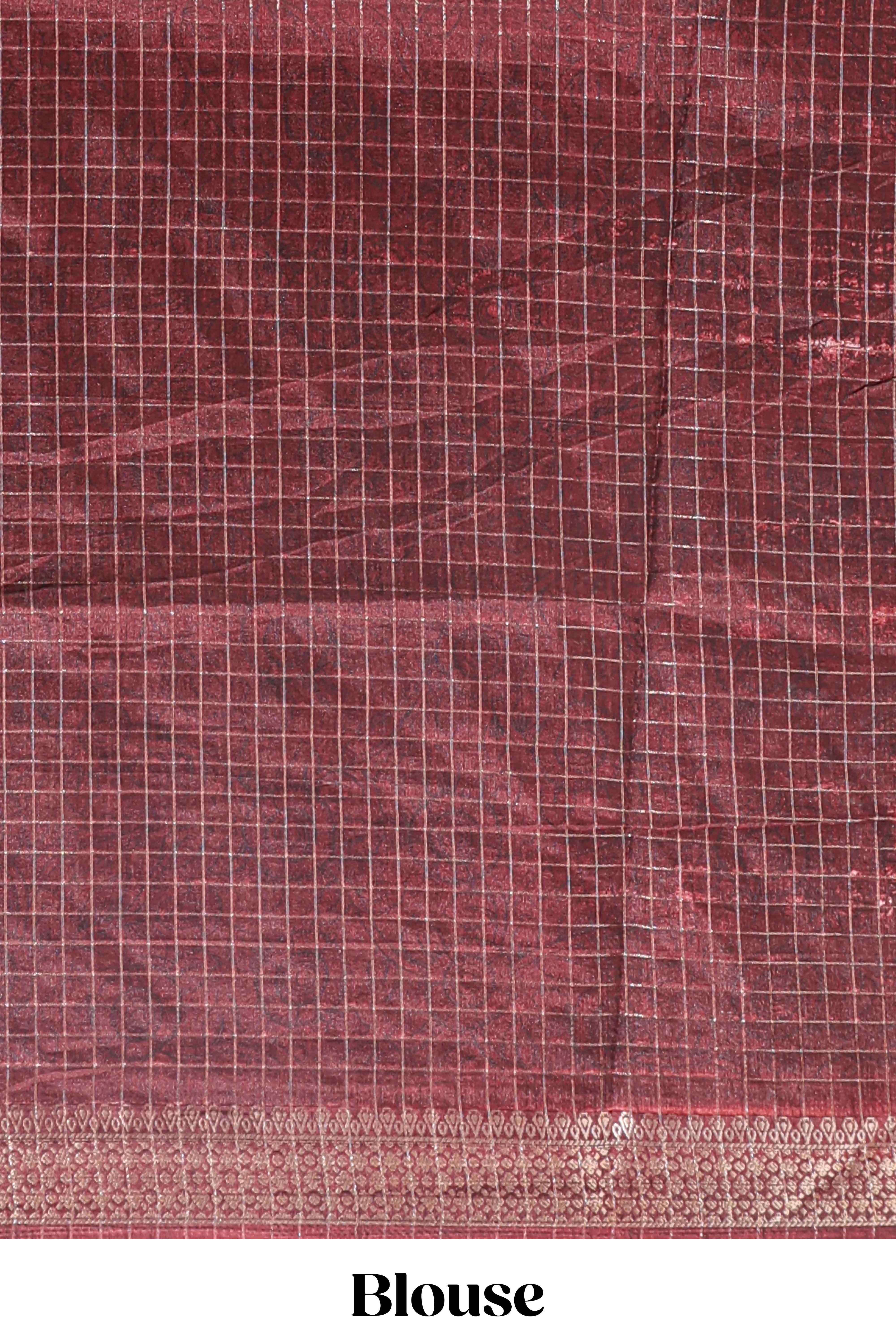 Cream checked floral design chanderi cotton saree with contrast border and printed pallu