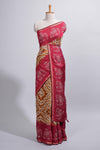 Mustard yellow Chanderi cotton saree with elephant motifs tie and dye effect patterns and contrast zari border along with printed blouse