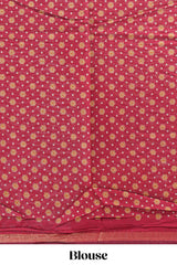 Mustard yellow Chanderi cotton saree with elephant motifs tie and dye effect patterns and contrast zari border along with printed blouse