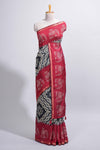 Black Chanderi cotton saree with elephant motifs tie and dye effect patterns and contrast zari border along with printed blouse