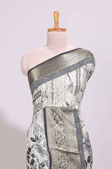 Cream floral design Chanderi cotton saree with contrast zari border and zari motifs blouse