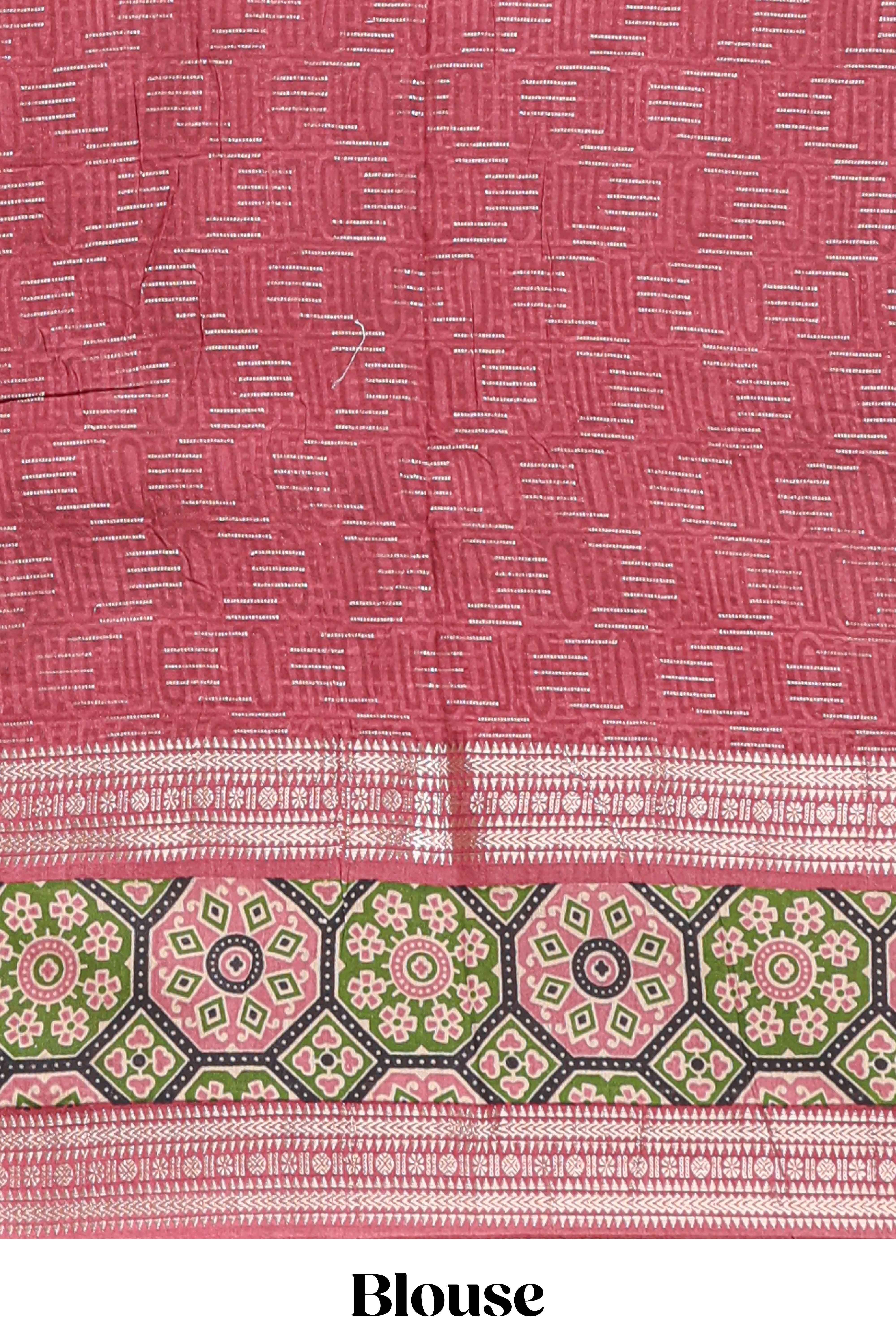 Cream leaf design chanderi cotton saree with contrast bentex zari border andprinted blouse