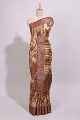 Sandal geometric checked design chanderi cotton saree with contrast zari border and plain blouse