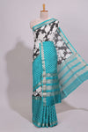 Black checked floral design chanderi cotton saree with contrast zari border and checked blouse