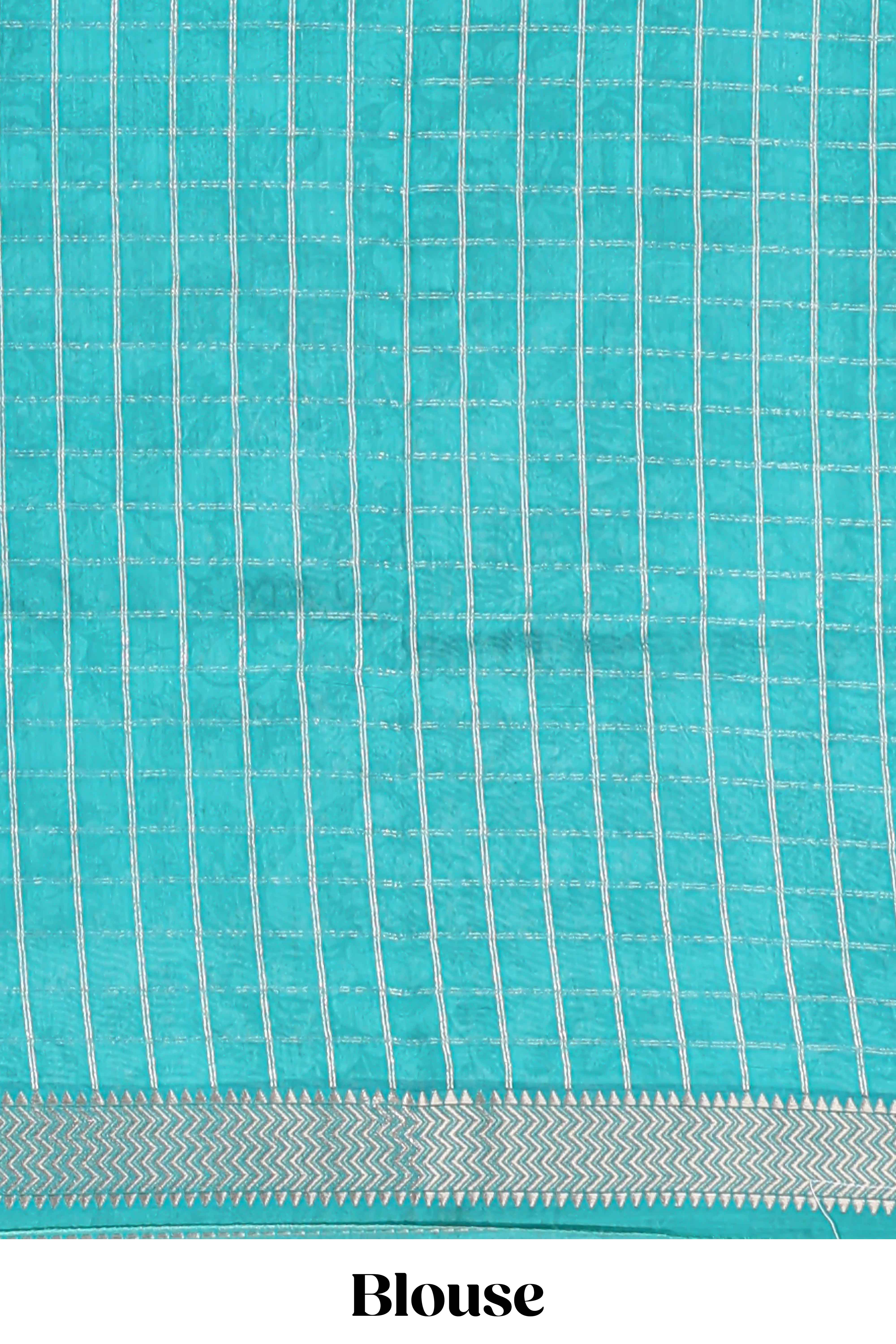 Black checked floral design chanderi cotton saree with contrast zari border and checked blouse