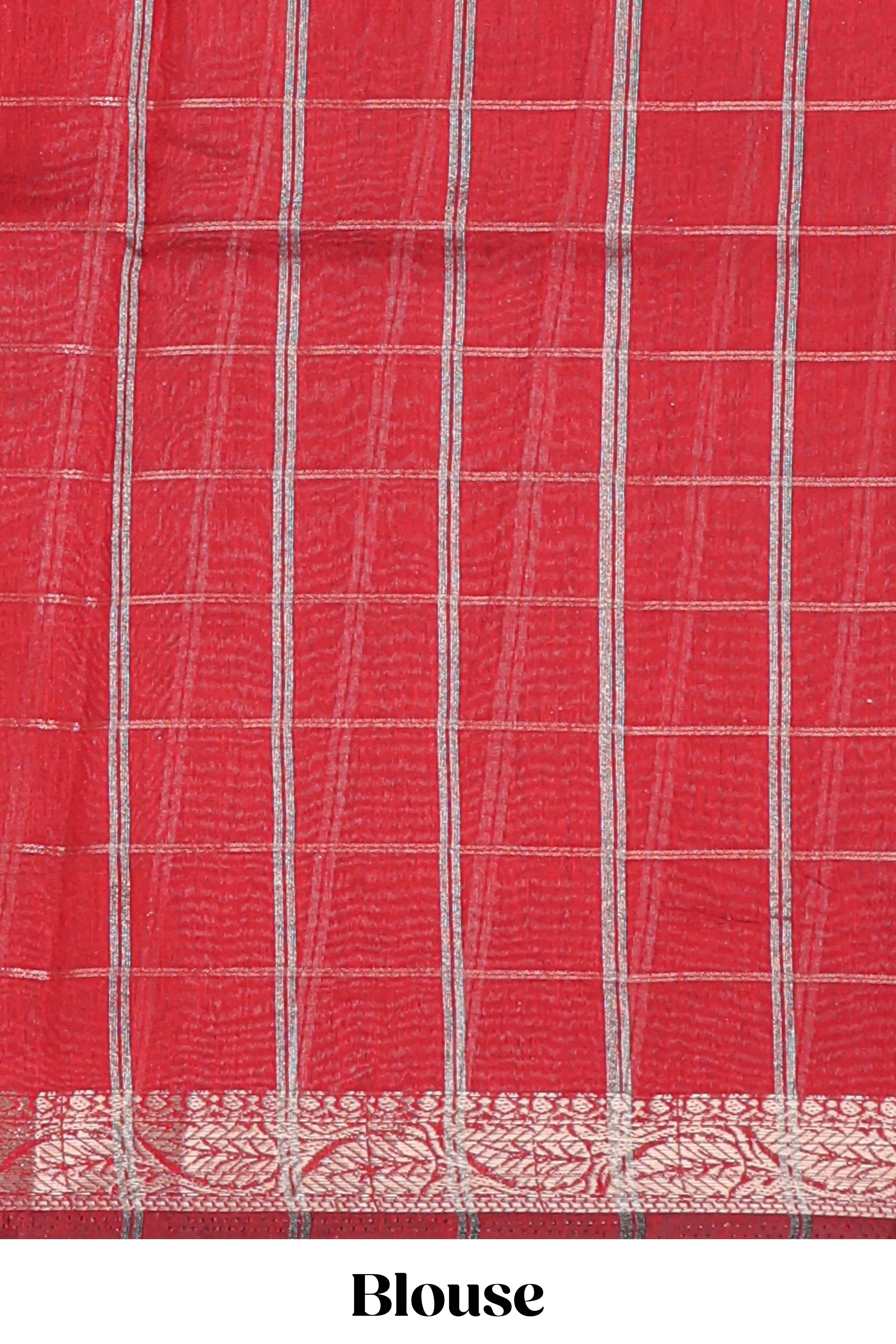 Black checked bottom floral design chanderi cotton saree with contrast border and checked blouse